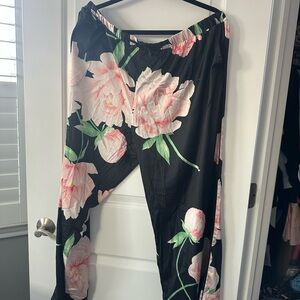 Soma Sensual Floral Black Satin Pajama Pants